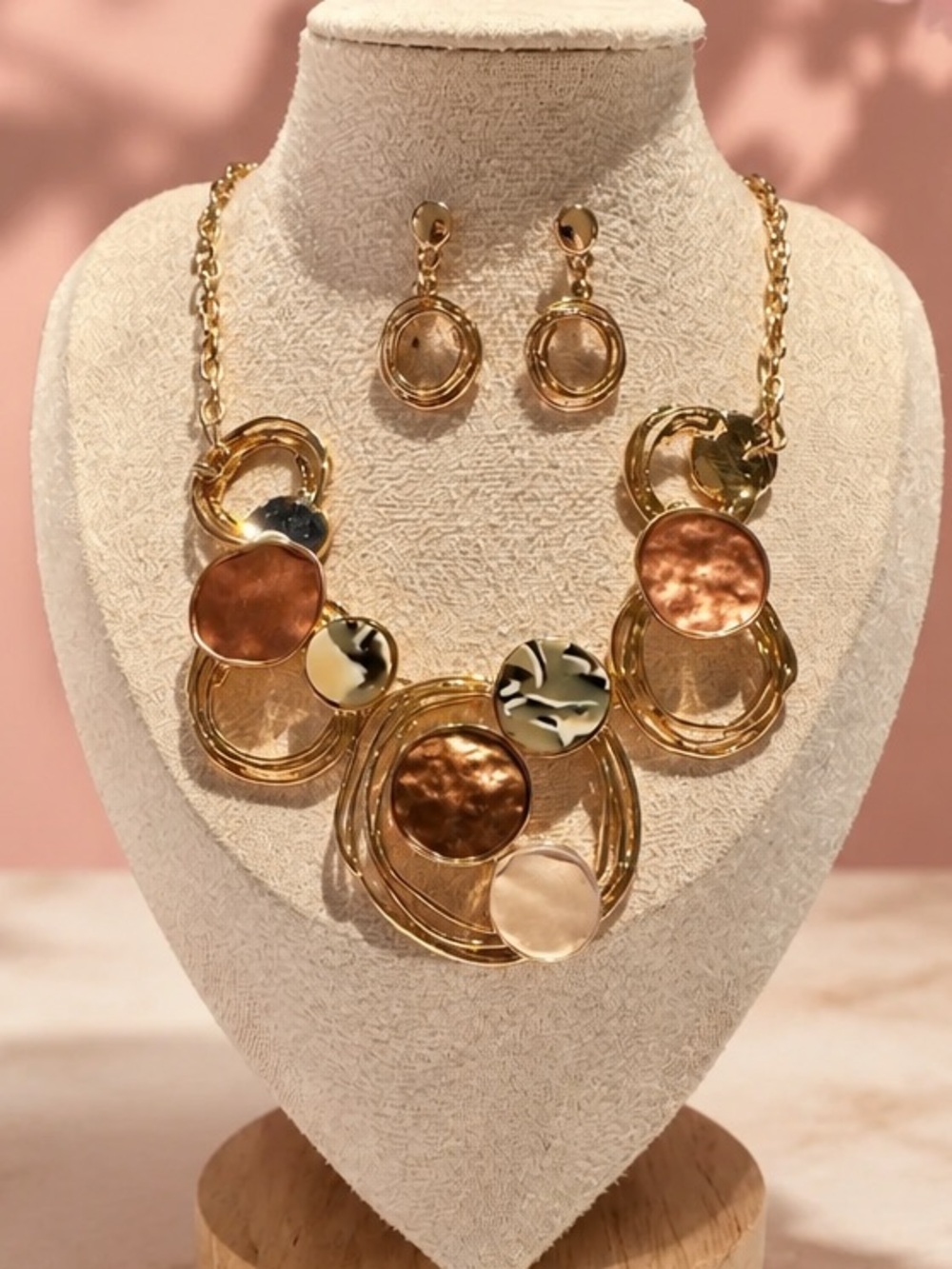 Multi-Tone Circle Statement Necklace & Earring Set